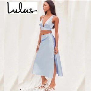 NWT LuLu's Satin Two Piece Set in Ice Blue, Size XL